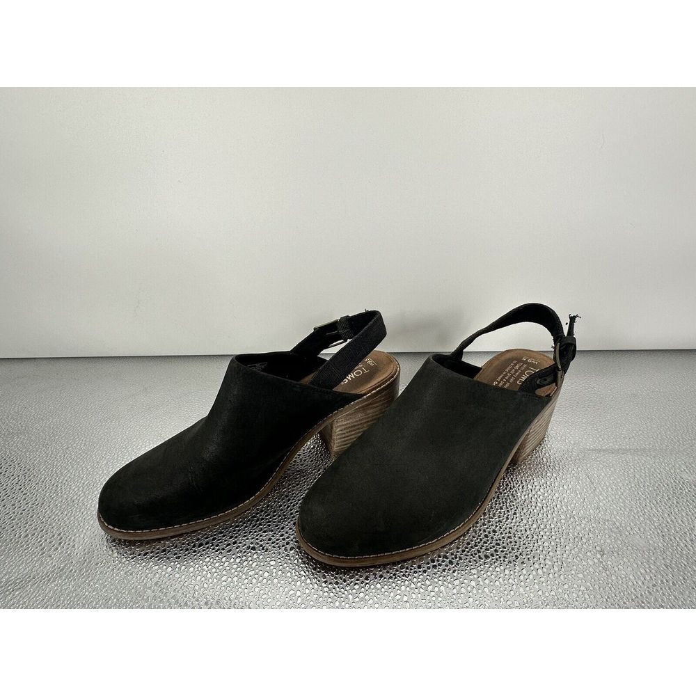 Toms Black Leather Leila‎ Slingback Mule 9.5 W